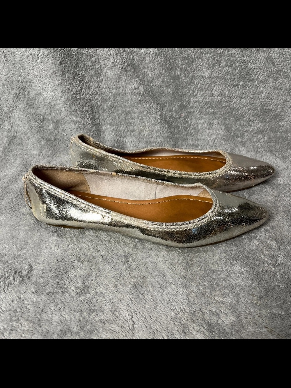 Frye Regina Ballet Flats Platinum Shine Leather Slip On Shoes Pointed Toe Size 8
